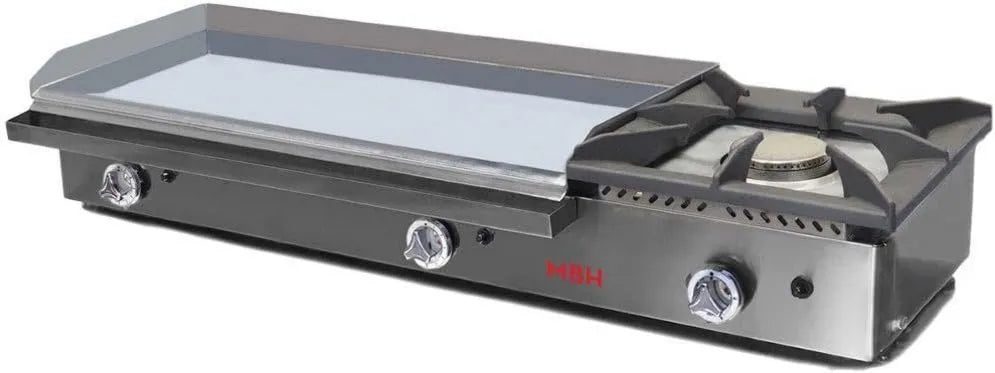 MBH - MAQUINARIA BAR HOSTELERÍA Produto Plancha de gás industrial 800 x 400 mm cromado duro com lareira de hotel Fry Top para bar profissional e cozinha restaurante