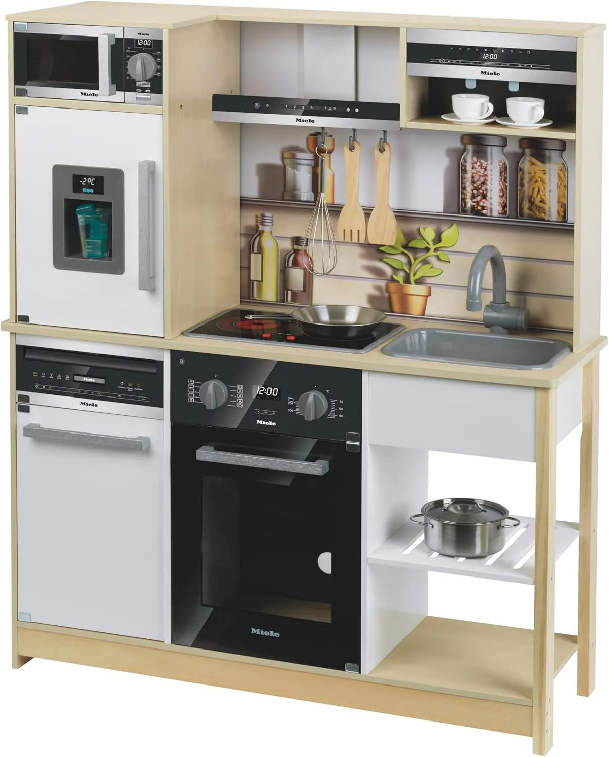 Miele Frigorífico, Theo Klein 7188 Miele família I Cozinha de madeira com placa de cozinha com função luminosa e de som, micro-ondas