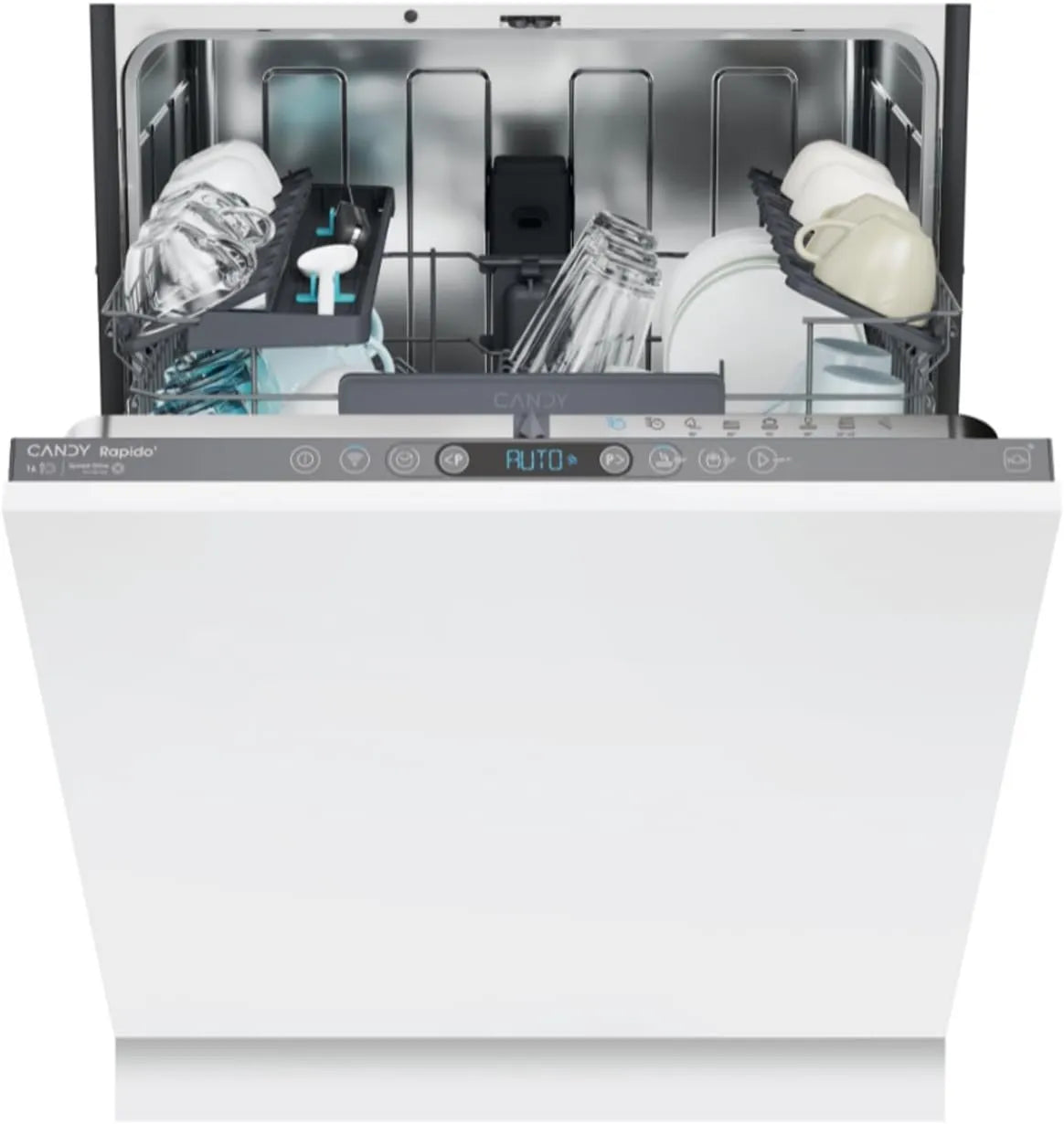 CANDY 6C4F0A Máquina de lavar loiça, 81, 8 x 59, 7 x 55, 5 cm, classe E de energia, encastrado, branco, ciclo rápido 35 min, 16 talheres, modelo IC, controlo