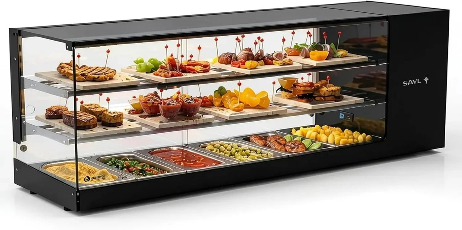 MBH - MAQUINARIA BAR HOSTELERÍA Janela refrigerada, 132 x 38 cm, iluminação LED, 3 níveis, profissional, restaurante, 3 para CHR, janela Tapas Lógica WORLDAI x SAYL