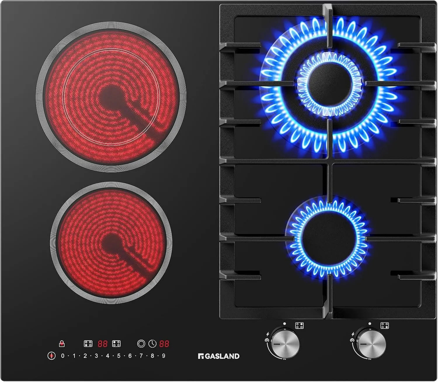 Placa de vidro cerâmico, 60 cm, 4 lareiras, 5200/2900 W, GASLAND GCH604BF, built-in, mesa de cozinha elétrica, preto, gás natural, GPL, queimador de gás
