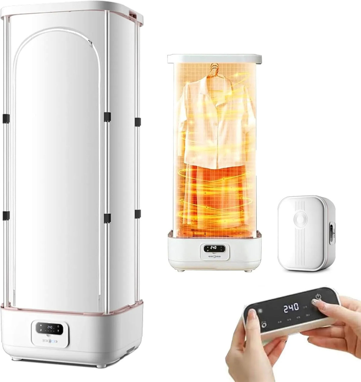 Aredwhiterui Secador, temporizador, vapor, secador automático vertical - Comando à distância + Temporizador inteligente + circulação de ar quente 360°