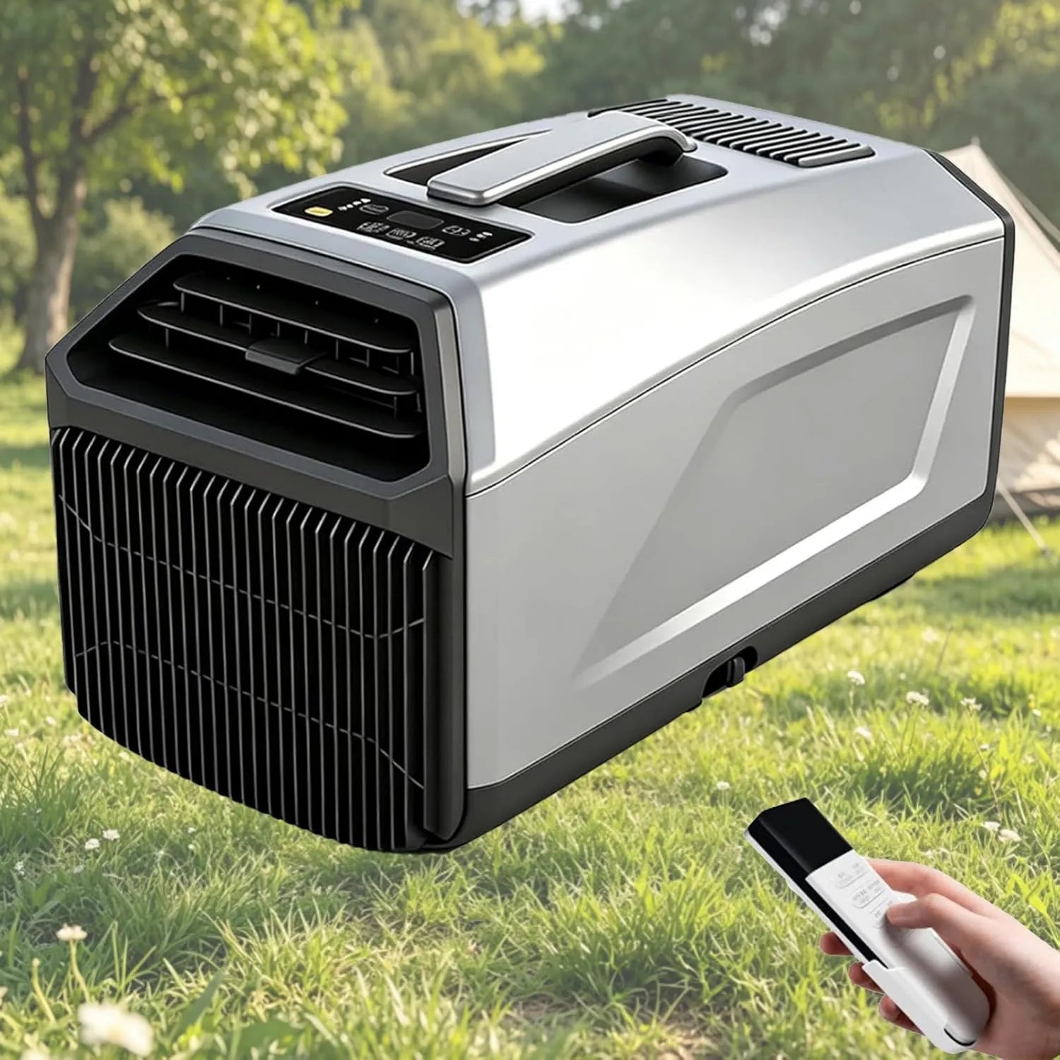Pvxa Ar condicionado Grey-1300W, 400/1300 W, 24 V, portátil, temporizador, tranquilo, camping, cinza, 4500 Btu 110 V para tubo duplo, refrigera até 8 M2