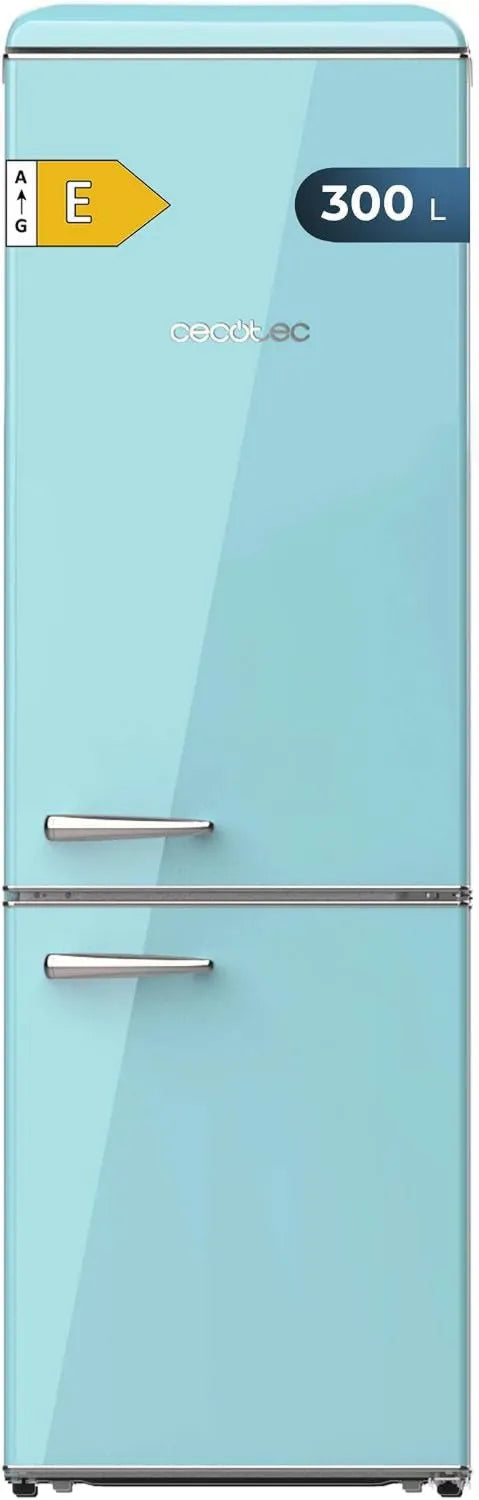 Cecotec Bolero CoolMarket Combi Frigorífico combinado, 300 L, Classe E de energia, Frigorífico com congelador, azul, LED Interior, alça de crómio e