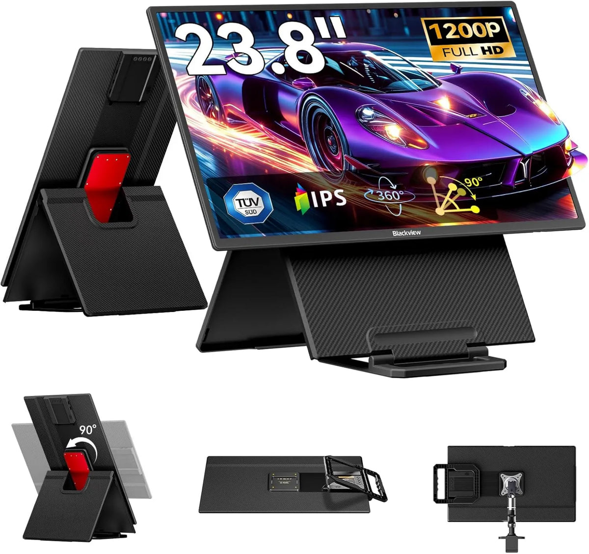 Blackview Monitor PS4, 1080P, 23,8 polegadas, 100 Hz, configuração de jogo, portátil, Full HD, placa IPS, ecrã PC, 90° ajustável Pés Dobráveis, para Laptop