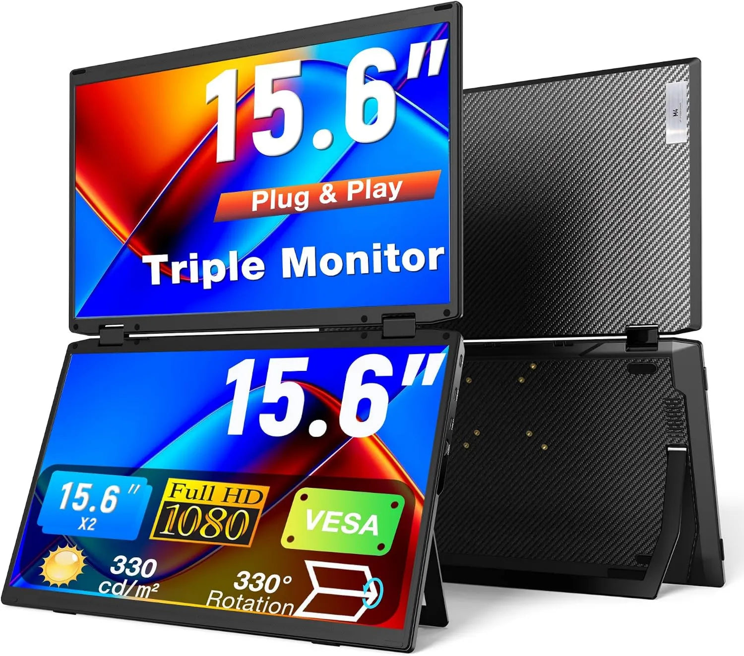Bunosdias 1080P laptop, 15, 6 polegadas, Full HD, placa IPS, USB, 330° Rotary Dobrável Ecrã, VESA compatível, Plug & Play, Vitórias e Mac
