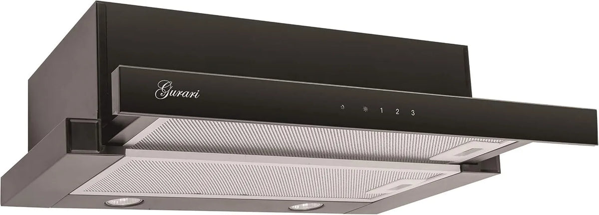 exaustor, 60cm, 1000 m3/h, capa de cozinha, recesso, preto, Gurari GCH 117 BL, Iluminação LED