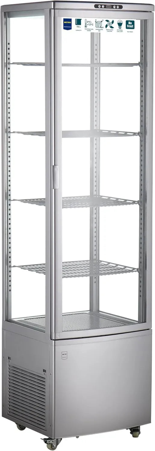 METRO Professional Vidro refrigerado GGC3270SV, 51, 5 x 48, 5 x 189, 5 cm, 270 L, rodízios móveis, prata, 4 prateleiras ajustável
