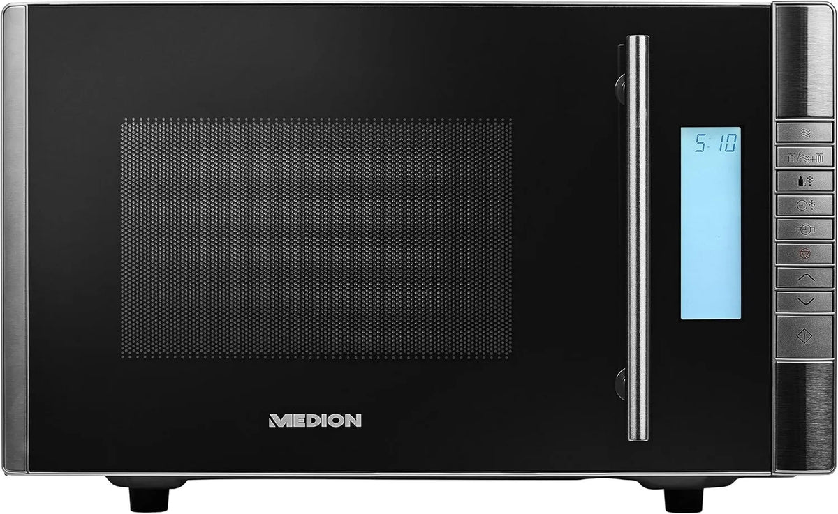 MEDION Forno elétrico 2in1 MD14482, 20 L, 800/1000 W, 8 programas, grelha, descongelamento, preto, 5 níveis de potência, 20L, 800W, modo de descongelamento, fácil de usar