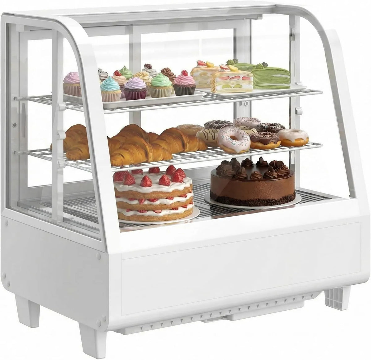 Vidro refrigerado, 100 L, 2 a 10 °C, Upstreman CD101, iluminação LED, pastelaria, branco, regulação de temperatura digital 2-10 °C, 2 pisos ajustável
