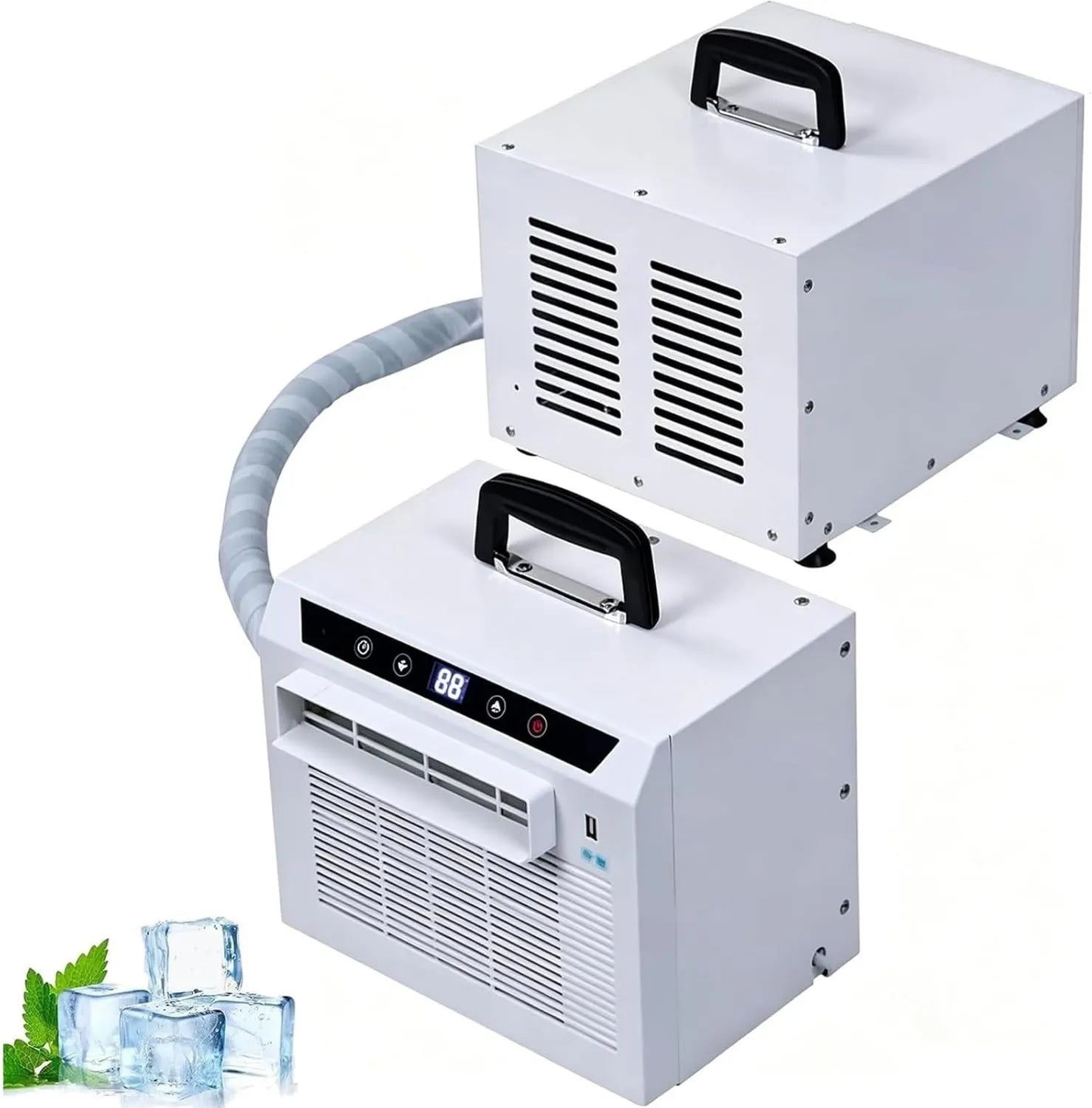 LxxSHOPDS ar condicionado, toque, temporizador, silencioso, tubo de conexão 1, 5 metros, unidade de refrigeração inteligente e silenciosa com controlo