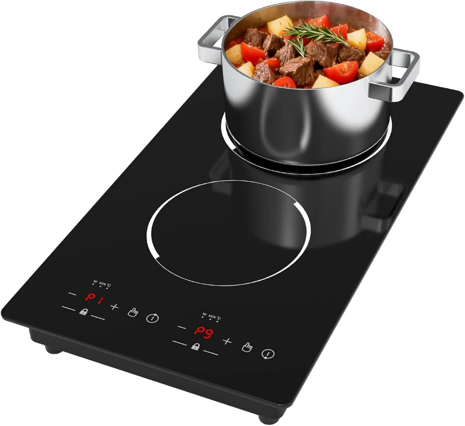 WABK Placa de indução, 30 cm, 2 lareiras, 3000 W, mesa de cozinha de indução, toque, travamento, recesso, temporizador, camping, placa WACK