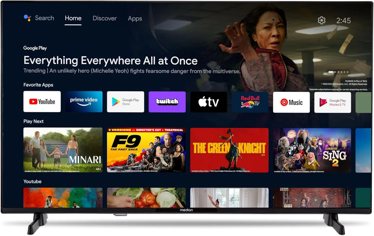 MEDION Smart TV, 32 polegadas, TV, P13231, HDR, Bluetooth, Android OS, Full HD, gravação PVR, MD 29241, Netflix, Vídeo Prime