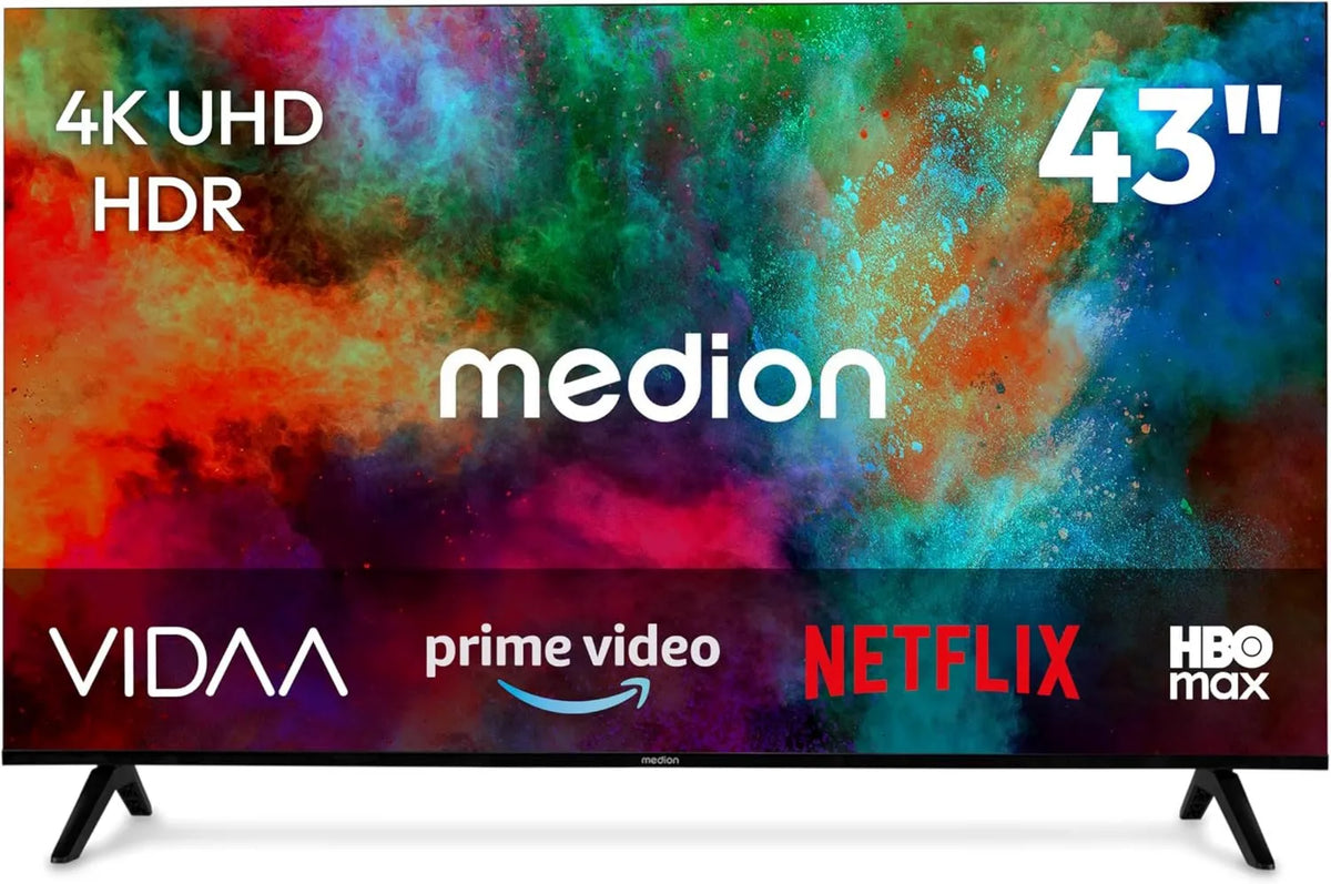 Smart TV MD843201, 43 polegadas, TV, HDR, Bluetooth, gravação PVR, MEDION 108 cm 43' Ultra HD TV Smart TV HDR10 Vida Store Prime