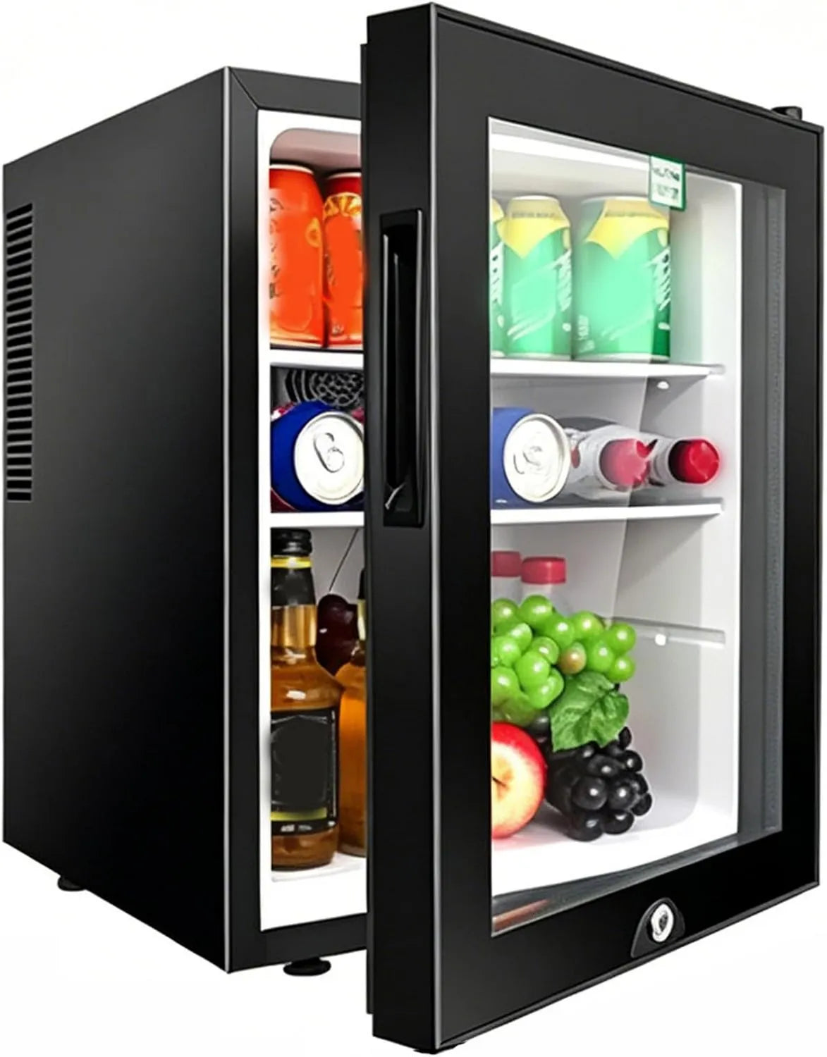 DPQYJPP Congelador, 40 L, 8 a 15 °C, 28 dB, vidro, 2 zonas de temperatura, preto, 28db operação, bebidas de armazenamento eficiente em energia, para dormitório